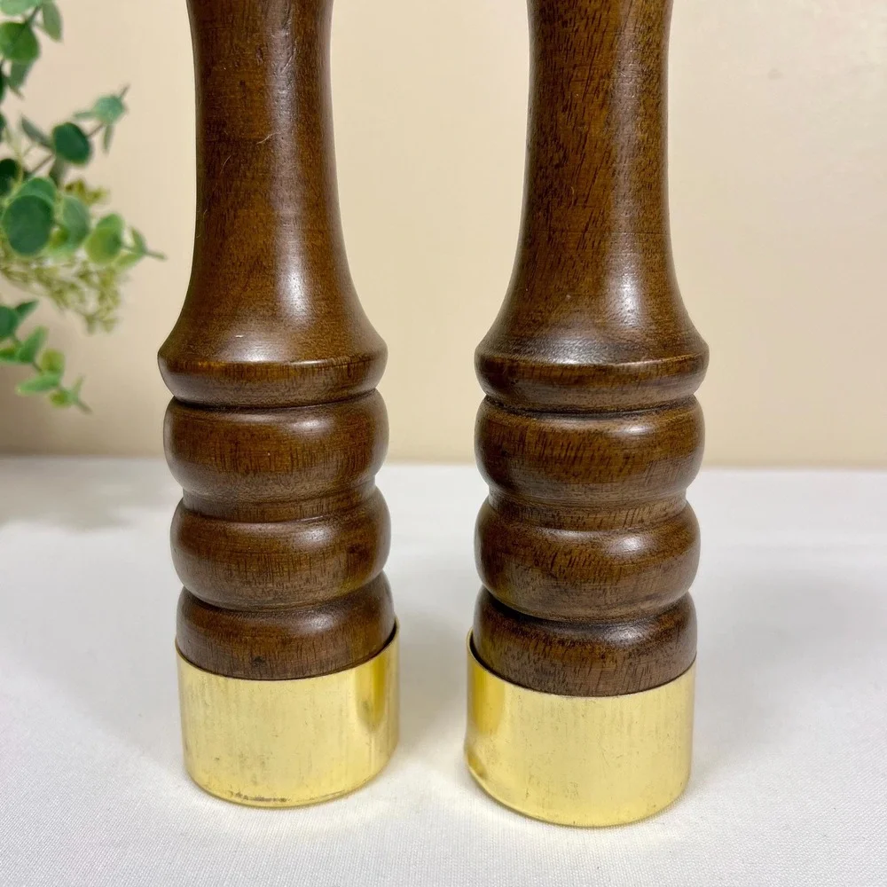 Vintage MCM Dark Brown Wood Salt and Peppers Shakers | Set of 2